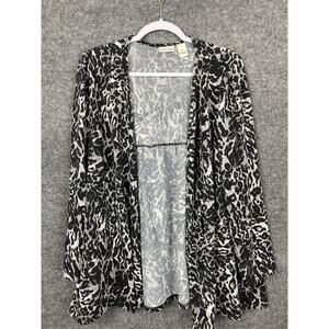 Kim Rogers Open Cardigan Sz 2X Animal Print Black White Sinched Back Long Sleeve